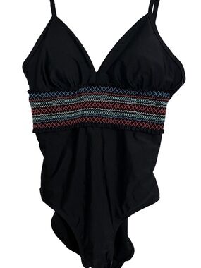 Dip NWT Black One-Piece Swimsuit with Multicolor Band -L